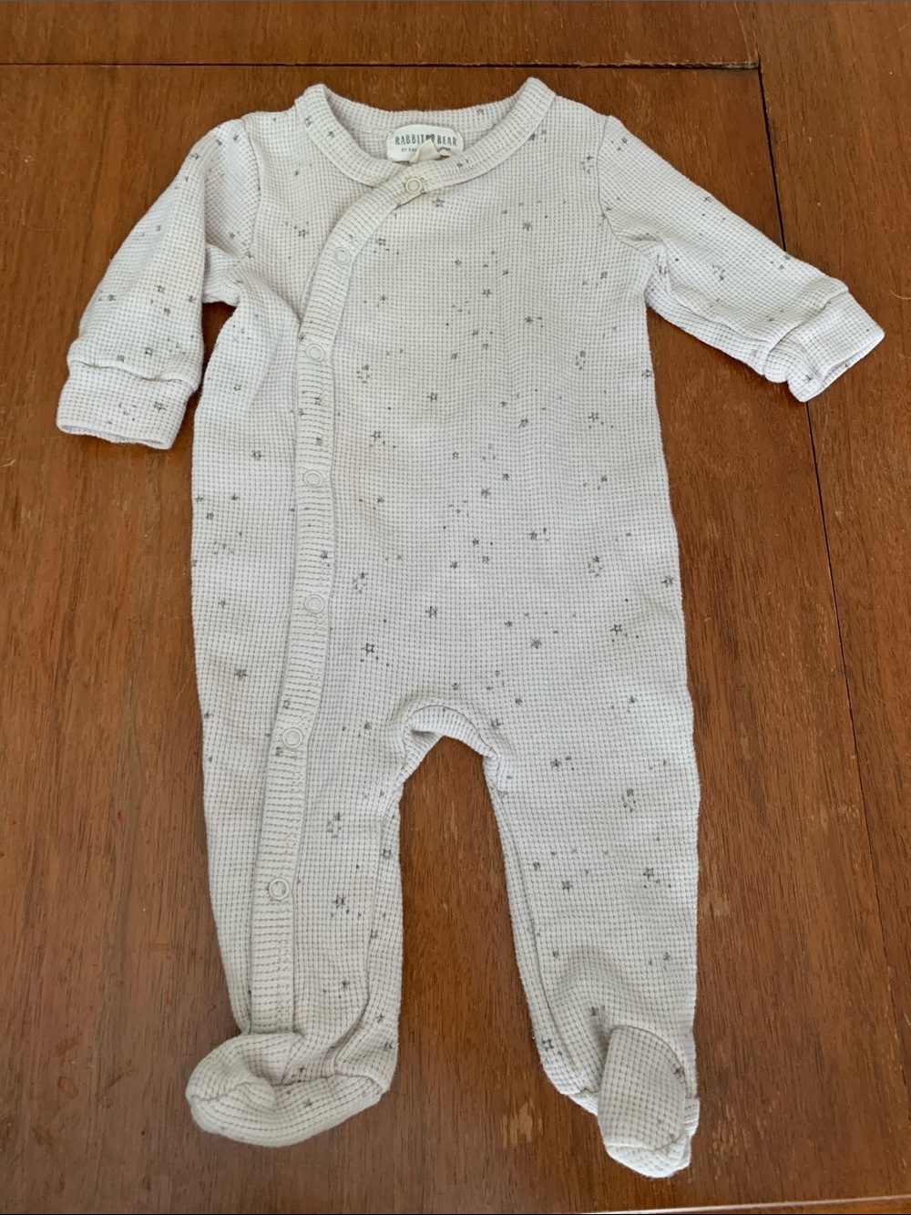 🍊5/$25 Rabbit + Bear Organic Waffle-Knit Star Footed One-Piece size 0-3m